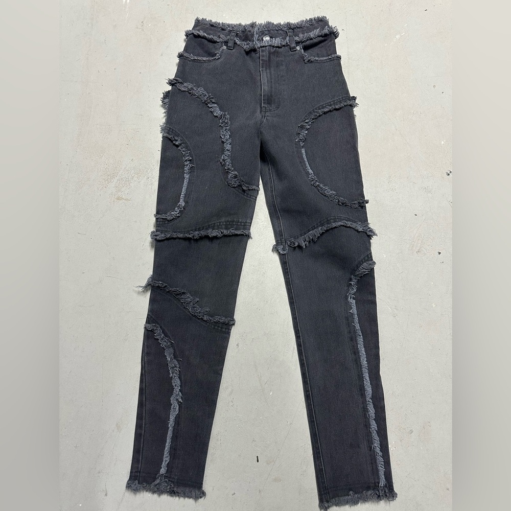 Eckhaus Latta EL Jean High Waisted Slim Leg Black Ruffled Women’s Size 25